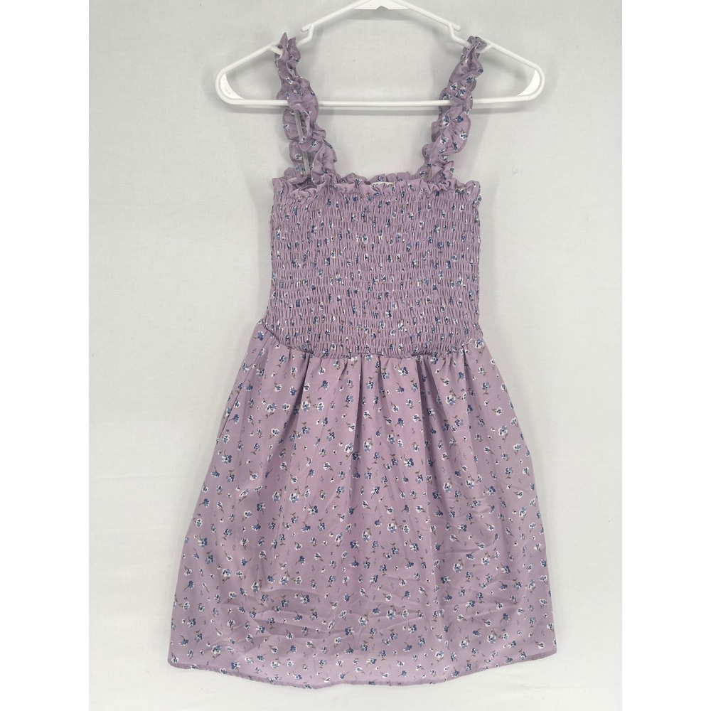 She + Sky Lavender Floral Smocked Mini Dress Ruffle Strap Purple Small SS67511